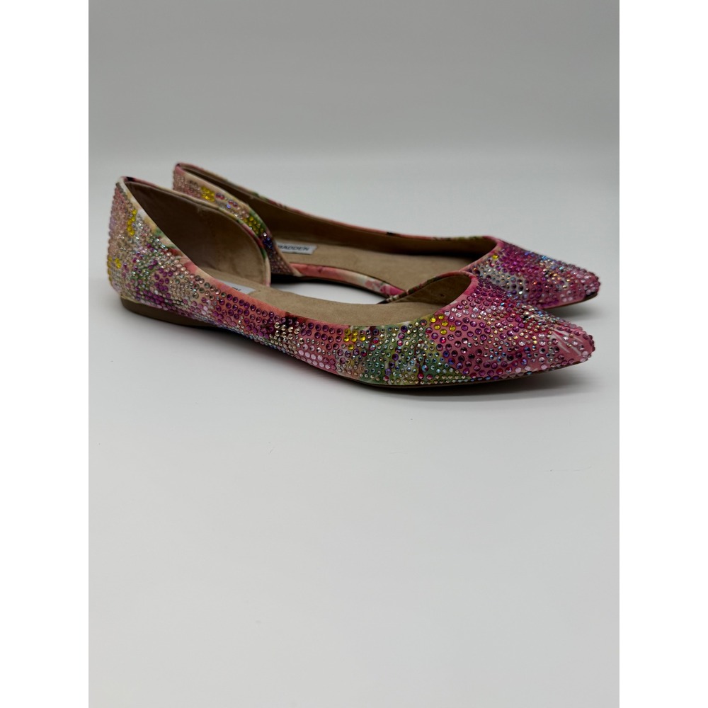 Steve Madden Elsa Pink Floral Rhinestone D'Orsay Pointed Toe Flats Shoes Size 8